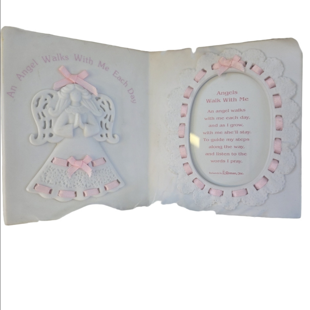 Precious Moments Angel Photo Card Holder Vintage Pink White